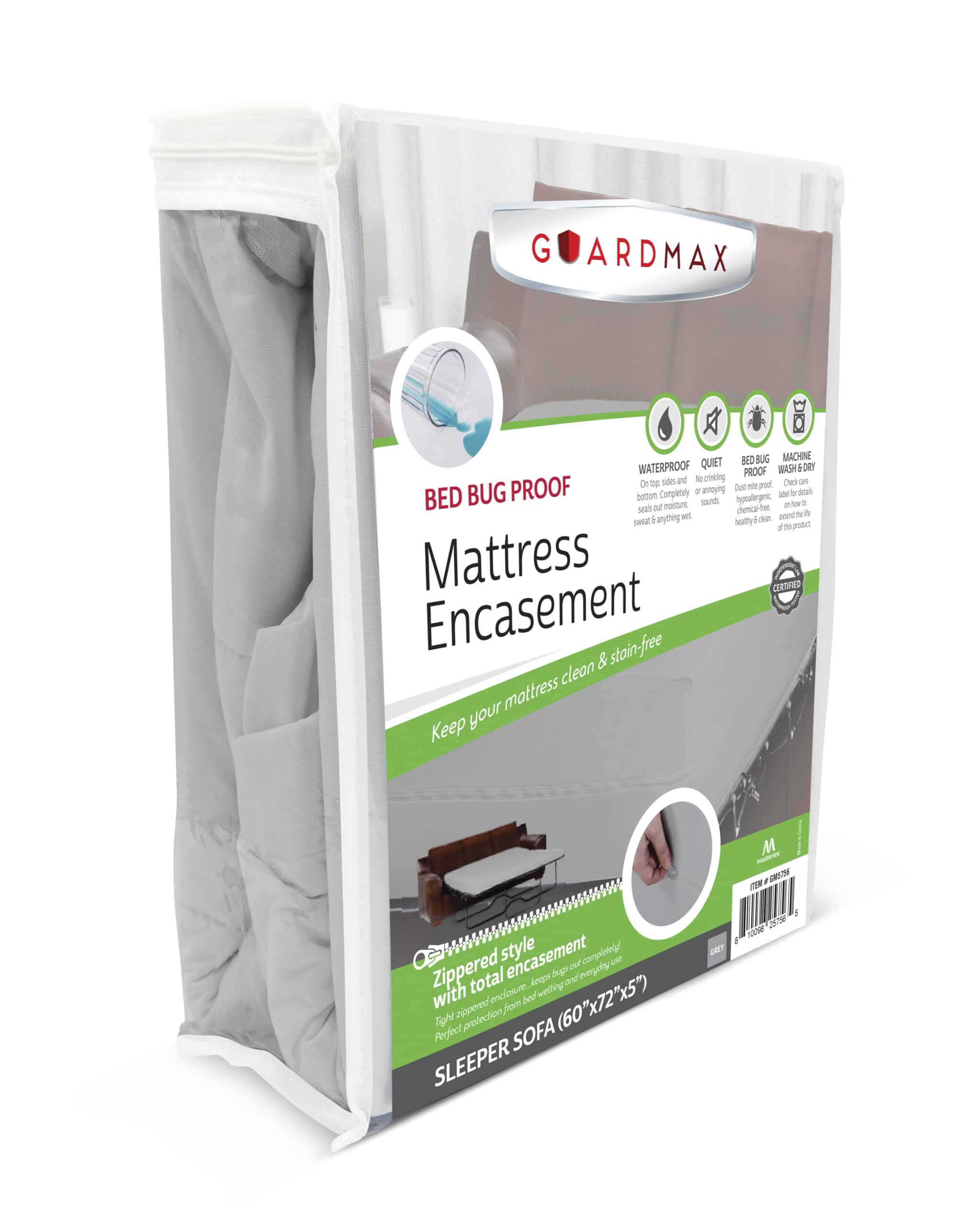 Guardmax Zippered Mattress Encasement - Sleeper Sofa Size - 100% Waterproof And Bed Bug Proof Mattress Protector - 6 Sided Absor